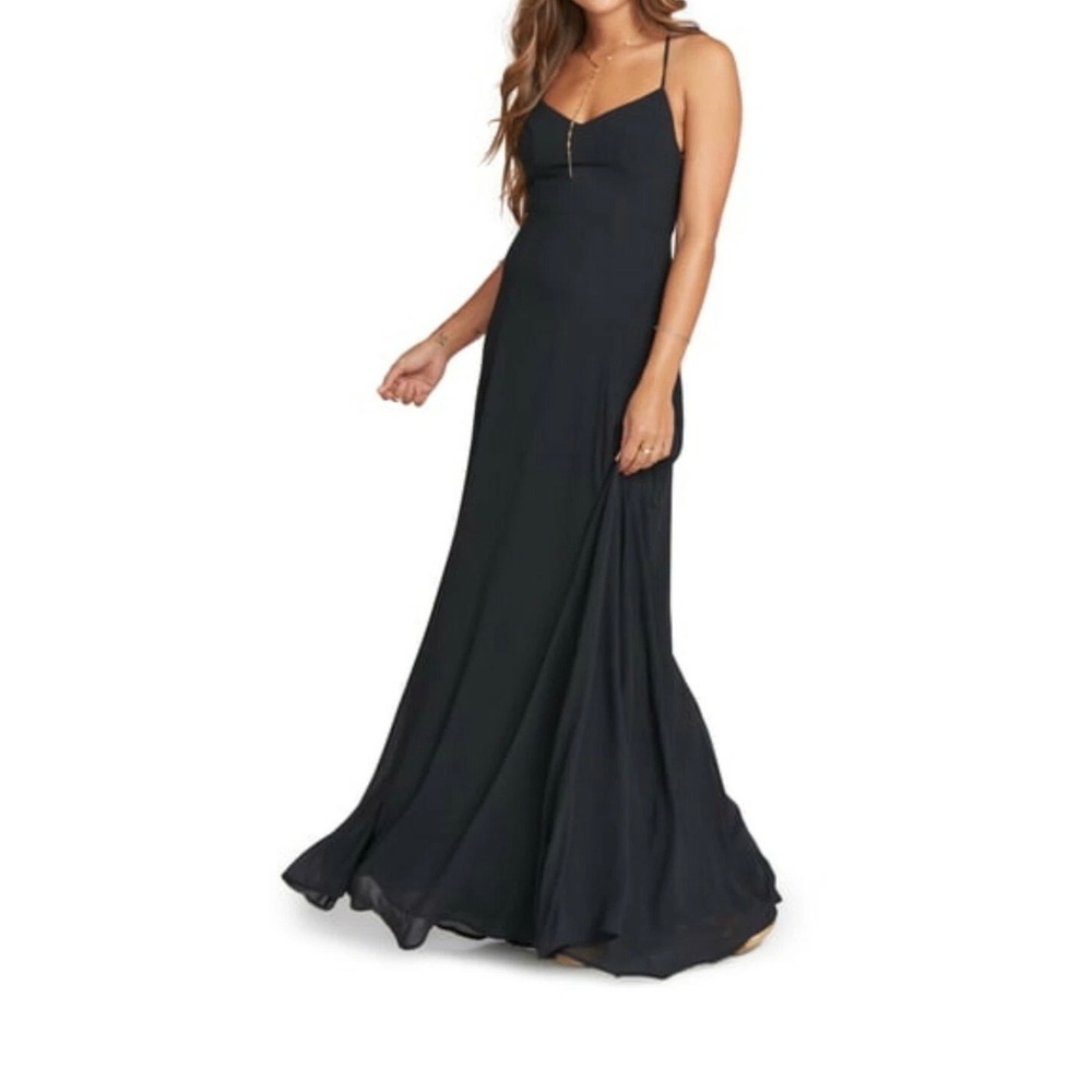Show Me Your Mumu Dress Black Maxi Open Back Strappy V-Neck Gown Romantic Small